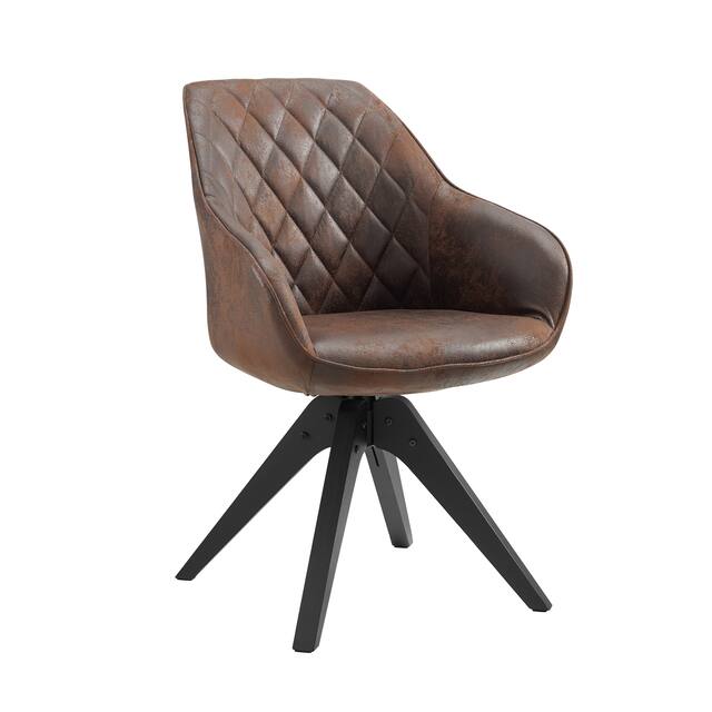 Art Leon Classical Swivel Office Accent Chair with Wood Legs - Black Solid Wood Legs - Mocha Faux Leather
