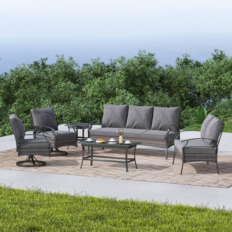 Patio PE Wicker Conversation Set with Swivel Chairs, Coffee & Side Table
