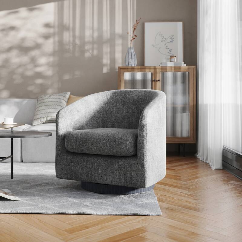 Traditional Club Style Accent Chair with 360° Swivel Metal Base - Dark Gray