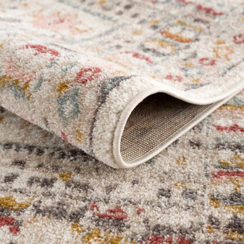 Hauteloom Moneymore Living Room, Bedroom Area Rug - Dusty Pink, Sky Blue, Off White - 2' x 2'11"