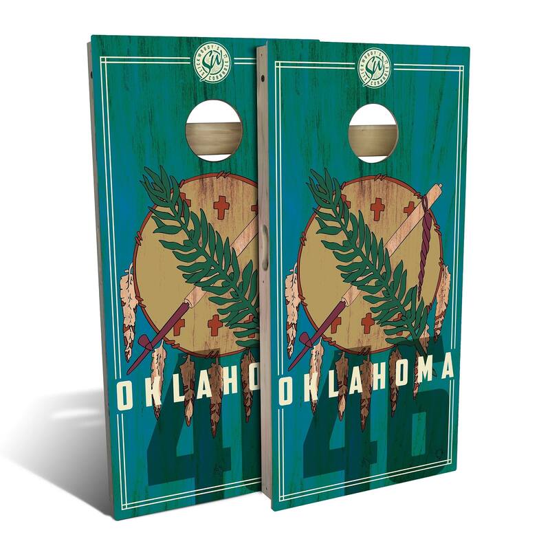 Oklahoma State Flag 2 Outdoor Cornhole Board Set - Backyard 2x4 - NO Accessories