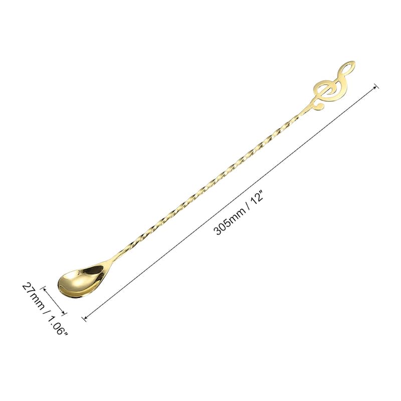 12-Inch Bar Spoon Cocktail Mixing Spoon with Note Spiral Pattern - Gold - 305mm