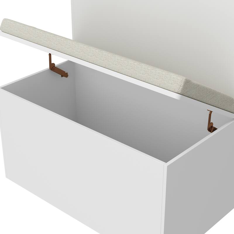 Entryway Cabinet Tempered Glass DoorsStorage Bench with Cushion, Modern Mudroom Hall Tree Organizer with Hidden Storage