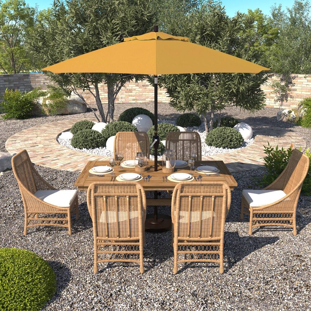 California Umbrella 9' Round Crank Lift Push Button Tilt Bronze Aluminum Patio Umbrella Olefin