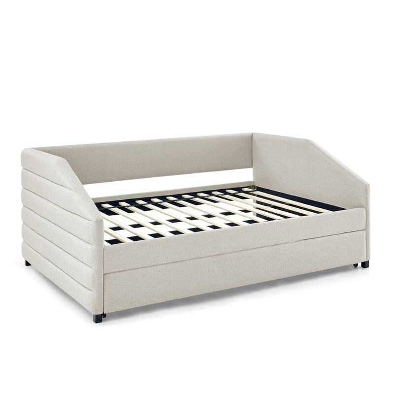 Full Size Daybed with Trundle Upholstered Tufted Sofa Bed, Linen Fabric