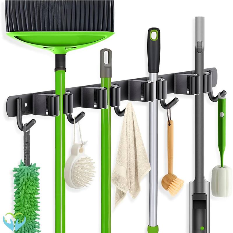 Broom Organizer Storage Tool Racks Stainless Steel - Black