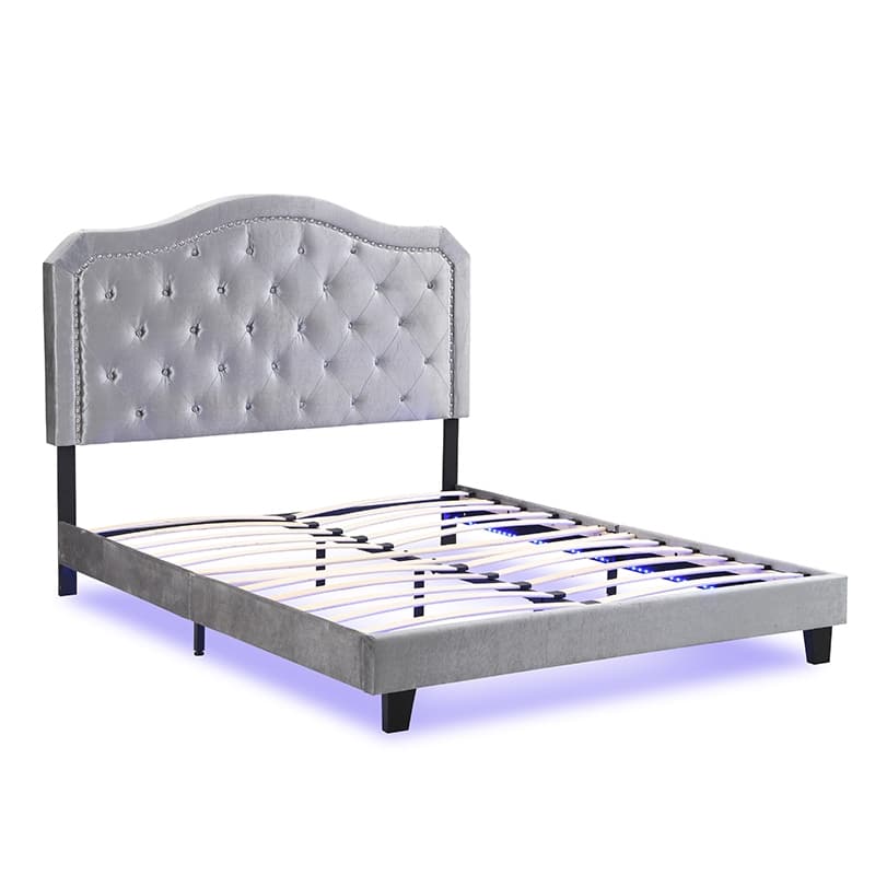 Upholstered Bed Button Tufted with Strong Wood Slat Support - Light Gray