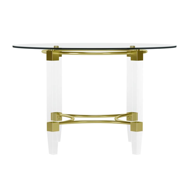 Somette Round Glass Dining Table w/ Acrylic & Steel Base w/ Golden Accents