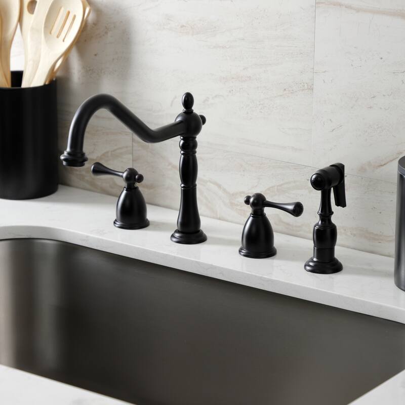 Heritage Deck Mount Widespread Kitchen Faucet with Brass Sprayer