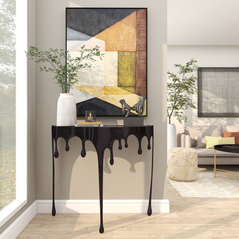 Aluminum Metal Accent, Console, and Coffee Table Collection with Drip Melting Design and Smoke Shaded Glass Top Multiple Colors