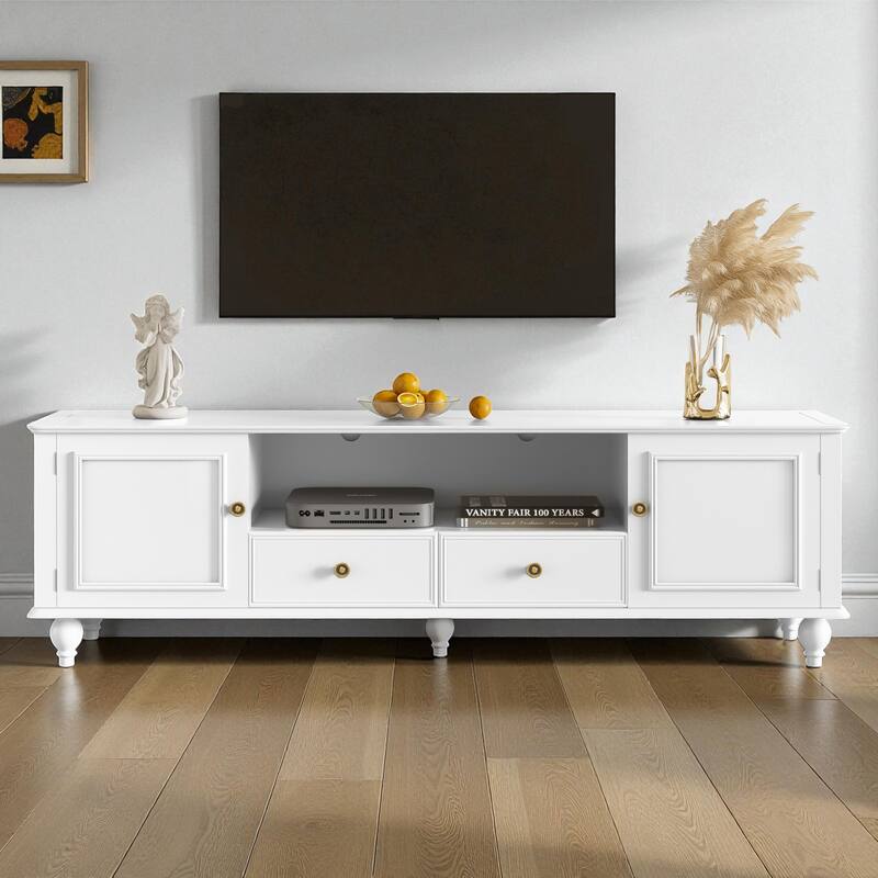 70.9'' Modern TV Stand for TVs up to 80'', Entertainment Center with 2 Drawers, 2 Cabinets & Open Shelf for Living Room - White