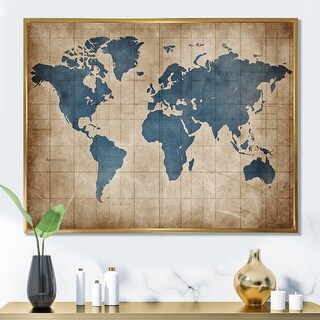 Designart "Ancient Map of The World II" World Map Framed Wall Art ...