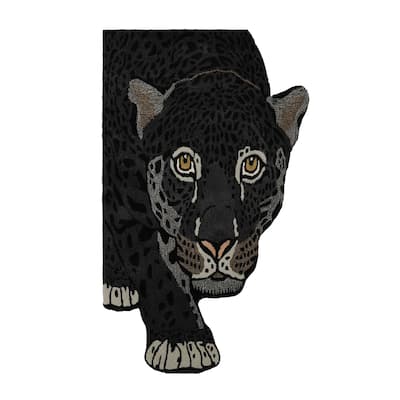 3'x5' Charcoal Hand-Tufted Wool Rug Showcasing Modern Panther Pattern - 3' x 5'