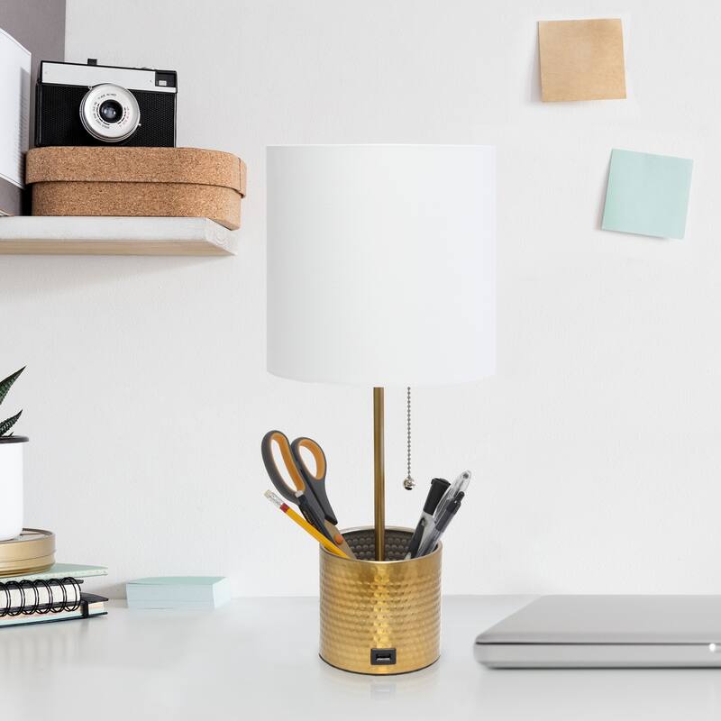 18.5 in. Gold Finish Table Lamp with White Shade, Sturdy Table Lamp for Living Rooms and Bedrooms