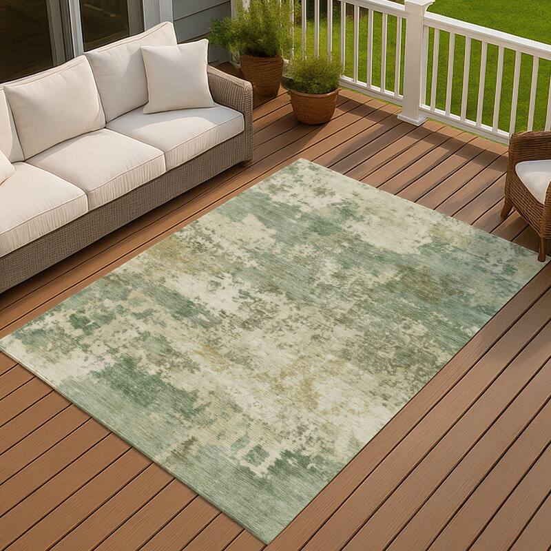 Machine Washable Indoor/ Outdoor Modern Jenna Chantille Rug - Sage - 10' x 14'