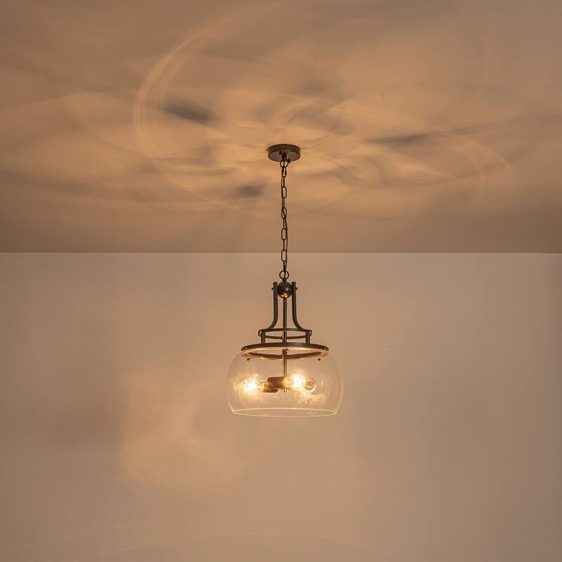 15.9" W 3-Light Modern Farmhouse Matte Black Pendant light with Clear Glass Dome Shade for Kitchen Island, Dining Room, Foyer