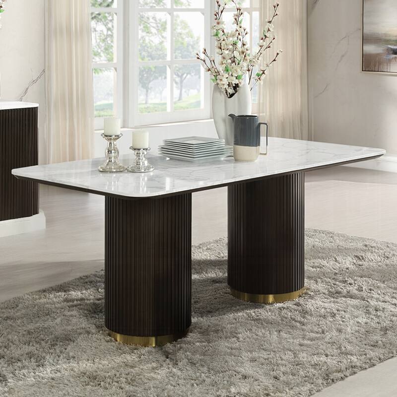 Rectangular Dining Table with Faux Marble Top in Espresso and White - Espresso/White