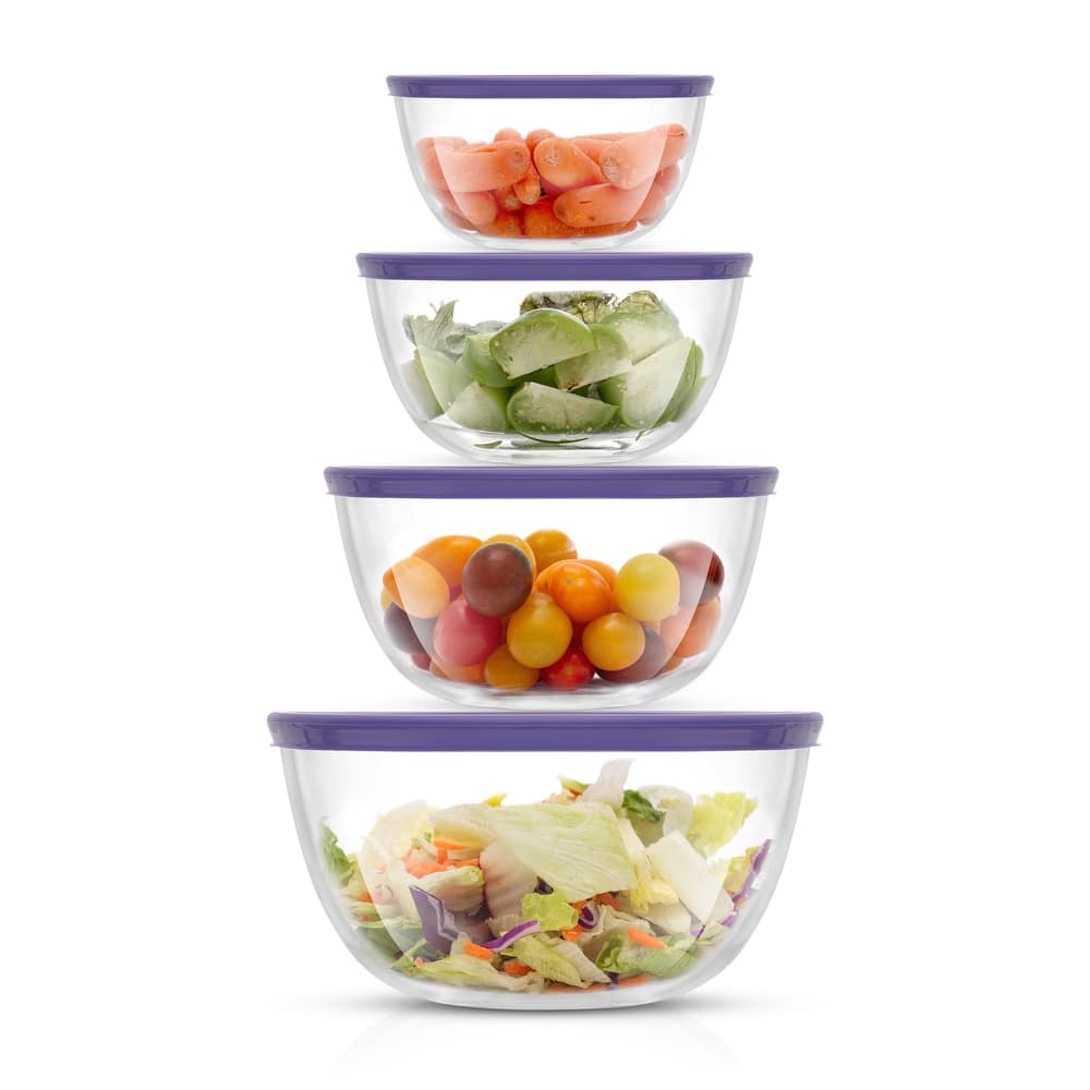 JoyFul by JoyJolt Set of 4 Glass Mixing Bowls With Lids - 16.5 oz, 33.5 oz, 50.5oz, 67.5oz