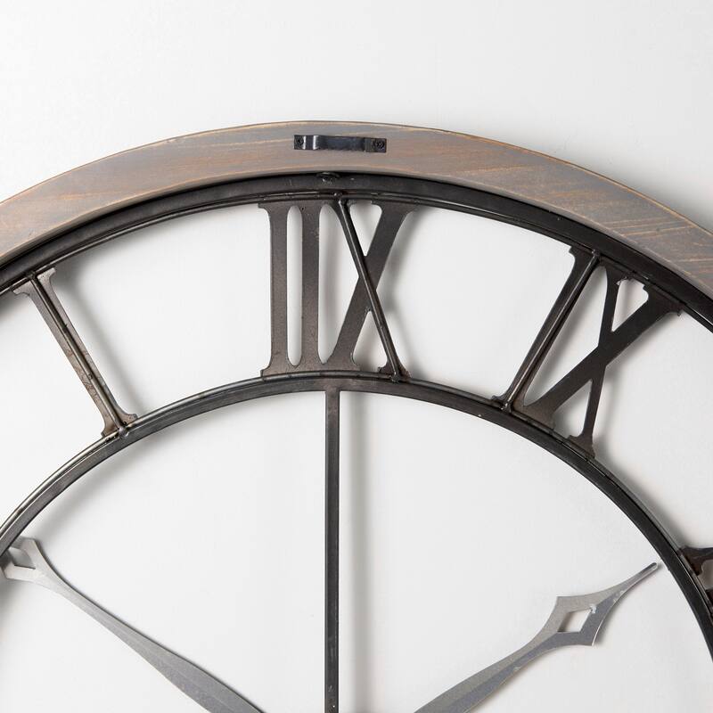 Mething Gray Wood and Black Metal 32" Round Wall Clock - 31.5"W x 2.4"D x 31.4"H