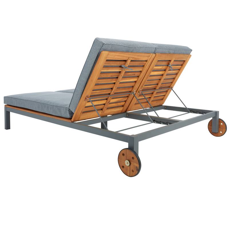 SAFAVIEH Outdoor Francka Adjustable Double Lounge Chair with Side Table - 83 In. W x 52 In. D x 15.8 In H - 83Wx52Dx16H