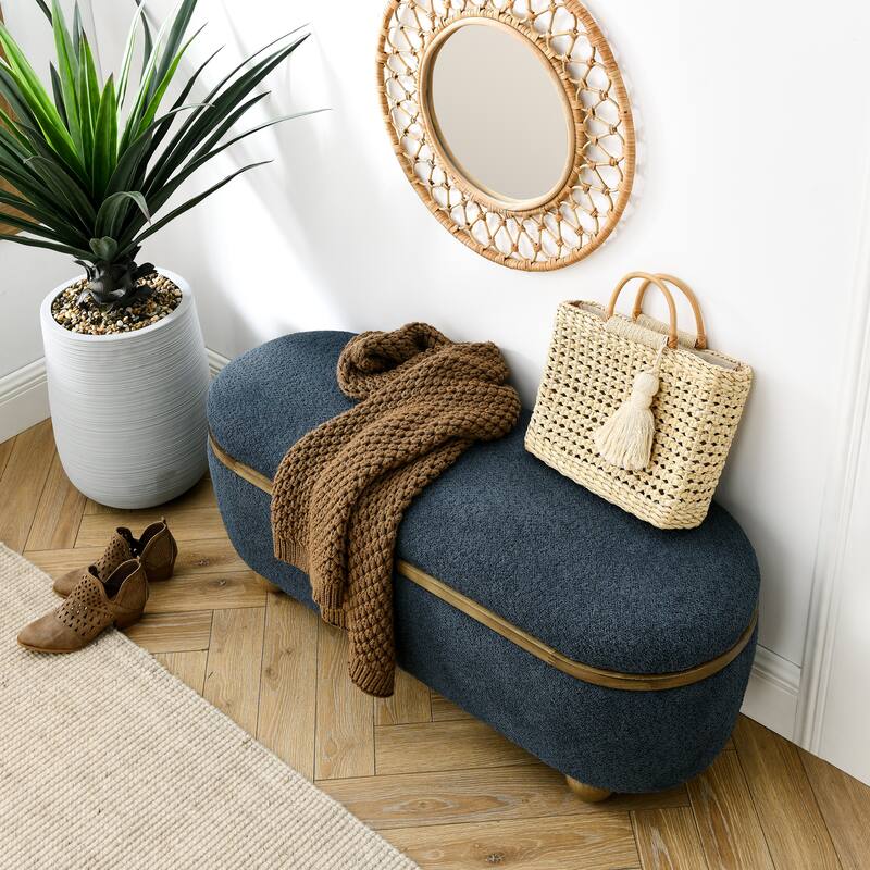 43.3'' Wide Upholstered Fabric Storage Bench with Safety Hinge