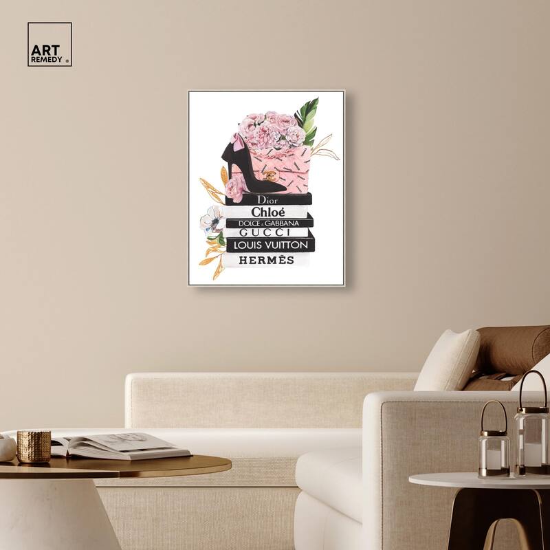 Floral Books Stack Canvas by Art Remedy