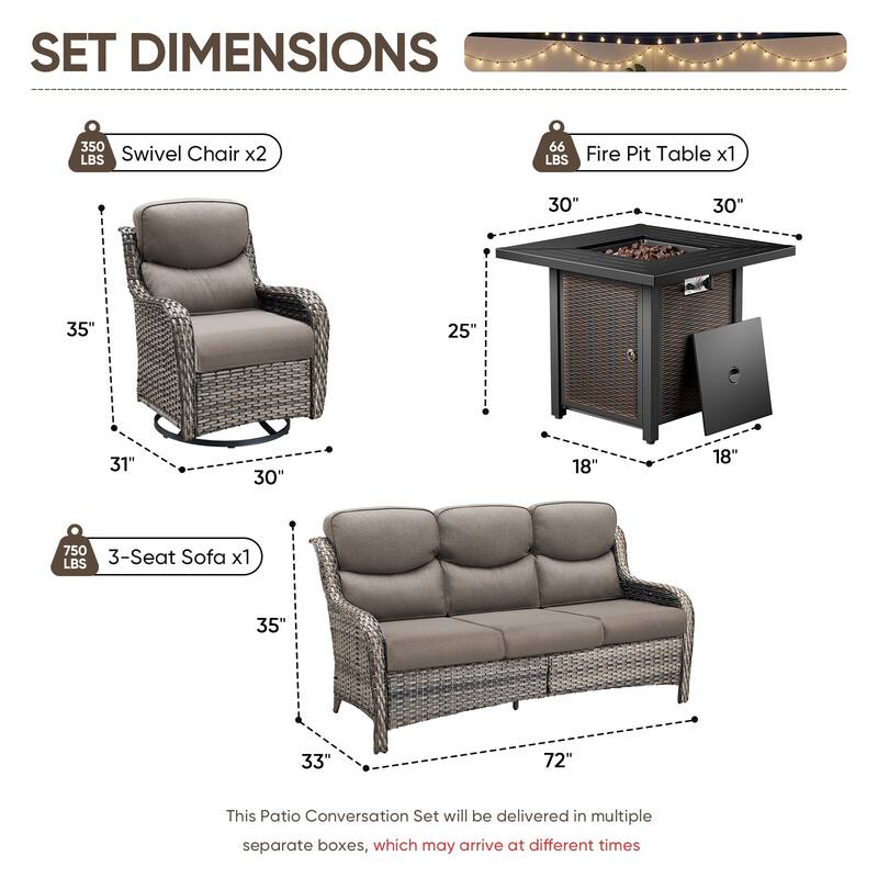 Pocassy 30 In Outdoor Propane Fire Pit Table Patio Sofa Chair Set.