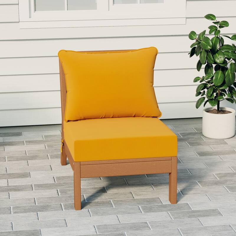 Birchwood All Weather HDPE Outdoor Patio Deep Seating Teak Armless Chair With Cushions (1-Piece) - Teak/Yellow