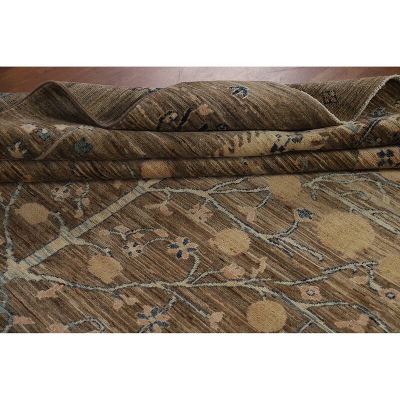 Hand Knotted Oriental 100% Wool Carpet Transitional Floral Brown Oushak Area Rug - 10' 0'' X 7' 10''