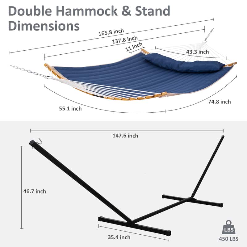 Outdoor 55 Inch 2 Person Hammock with Stand and Pillow by Suncreat