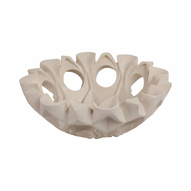 Polyresin Decorative Bowl with Sculpted Carved Floral Motif Design