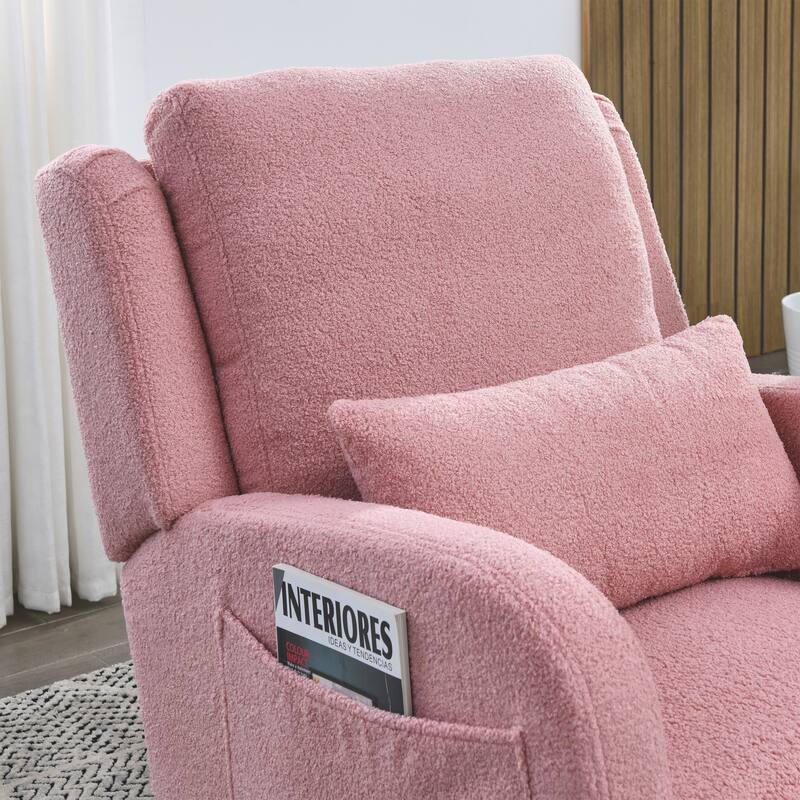 High Back Rocker Accent Chair with Wood Base, One Lumbar Pillow and Two Side Pockets