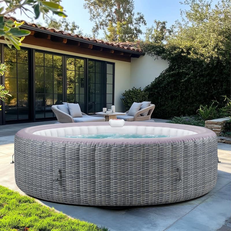 82''Inflatable Hot Tub w/Heating & Filters，Portable Hot Tub for Home Spa，6 Person Round Pool