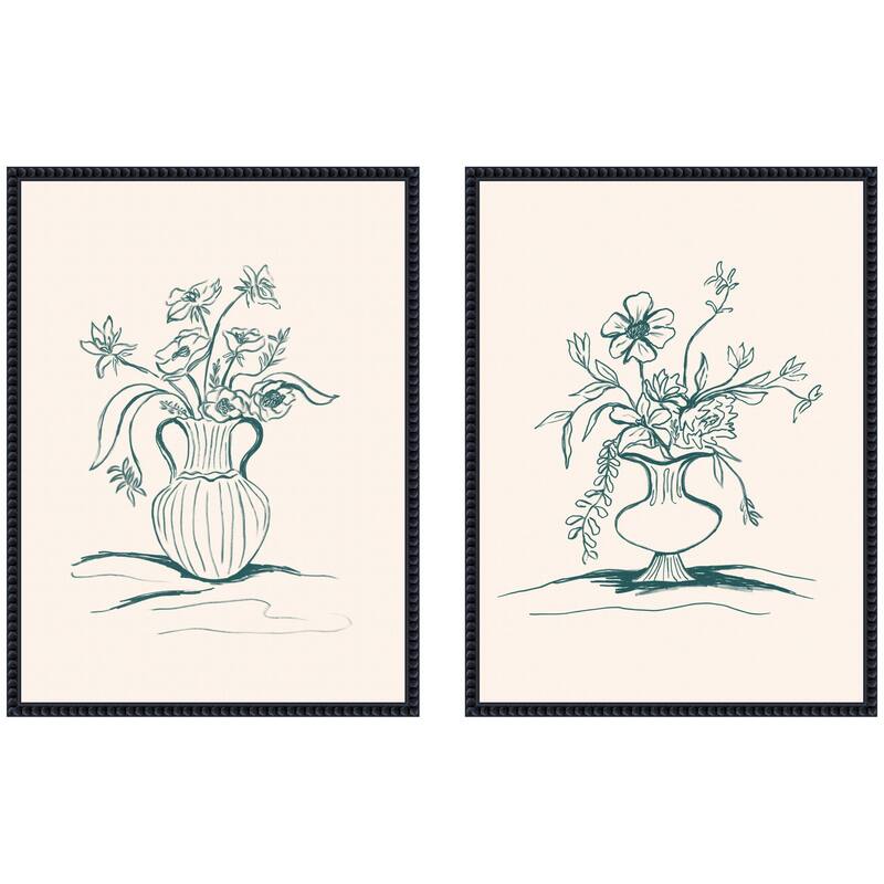 Kate and Laurel Sylvie Beaded Garden Floral and Summer Stems Framed Canvas Art Set by Kate Aurelia