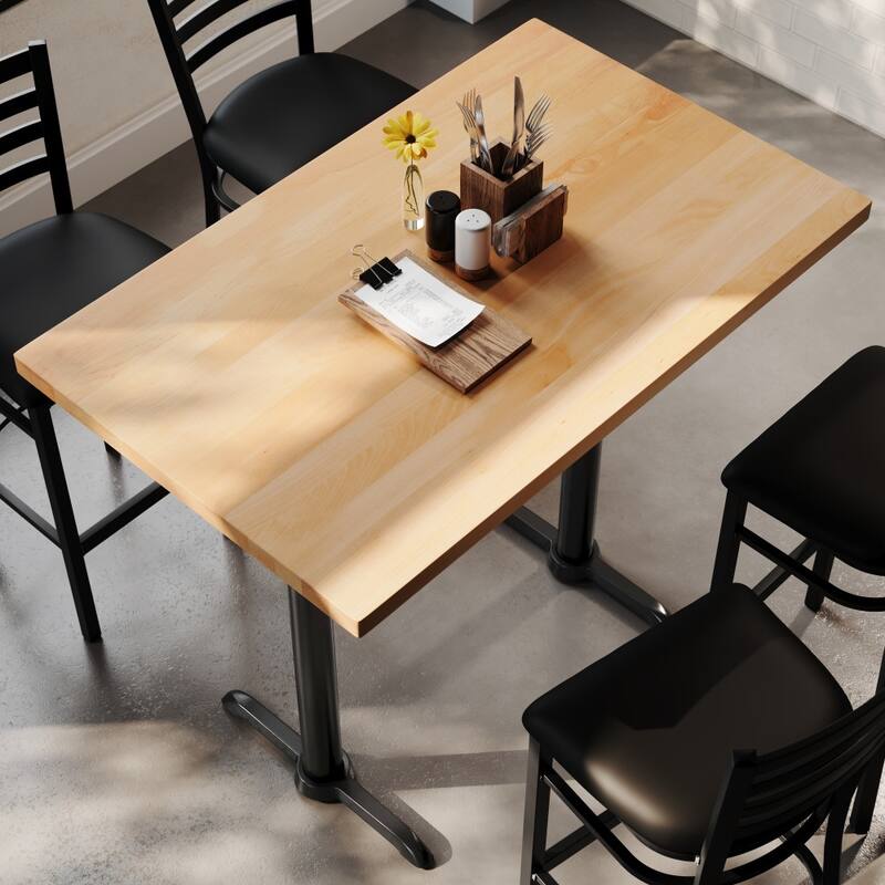 Rectangular Solid Wood Commercial Tabletop w/ Dual 22" x 22" Bar Height T-Bases - 30"W x 48"D x 42"H