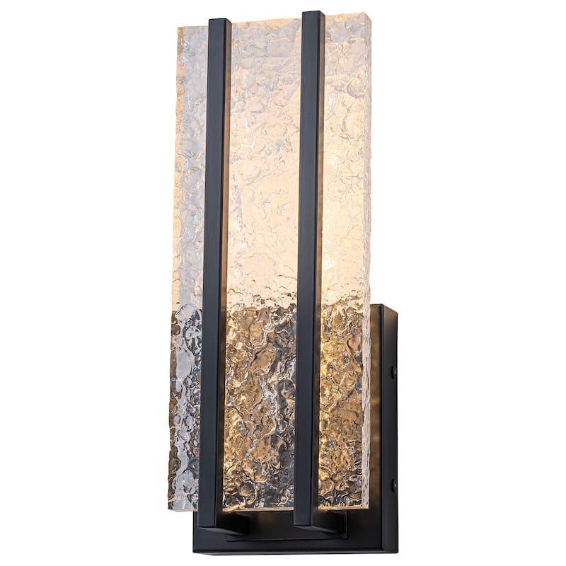 Black Metal Rectangular Water Pattern LED Dimmable Wall Sconce