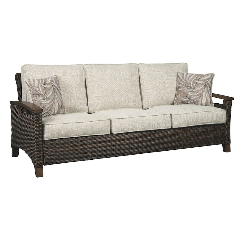 Paradise Trail Outdoor Sofa with Cushion - Handwoven Resin Wicker Frame - Medium Brown