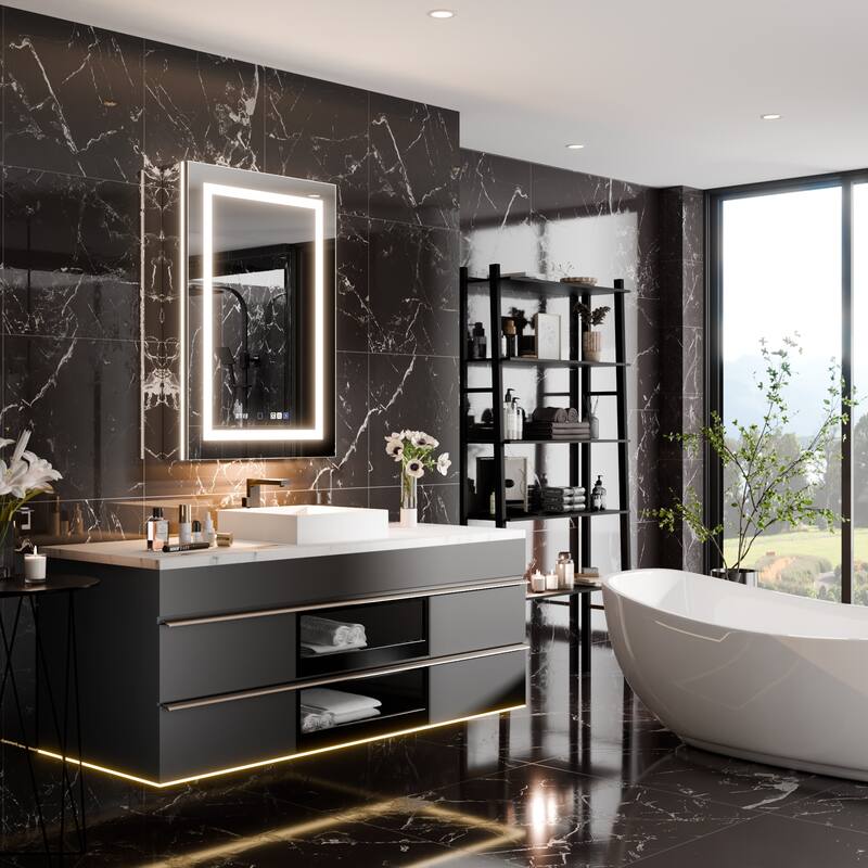 36'' H Recessed or Surface Mounted Bathroom LED Mirror Cabinet With Defogger, Dimmer, 10x magnifying