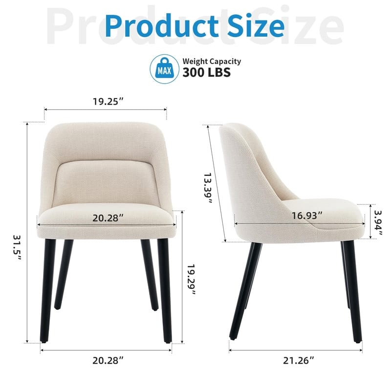 Set of 2 Modern Dining Chairs with Wood Legs - Upholstered Linen Fabric