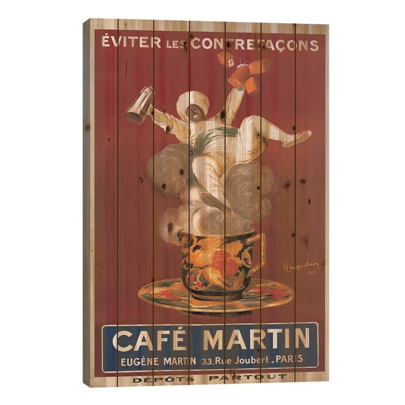 Cafe Martin, 1921 Print On Wood by Leonetto Cappiello - Multi-Color - 26x18x1.5