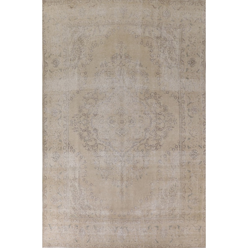 Hand Knotted Oriental 100% Wool Carpet Traditional Floral Beige & Ivories Tabriz Area Rug - 12' 5'' X 8' 10''