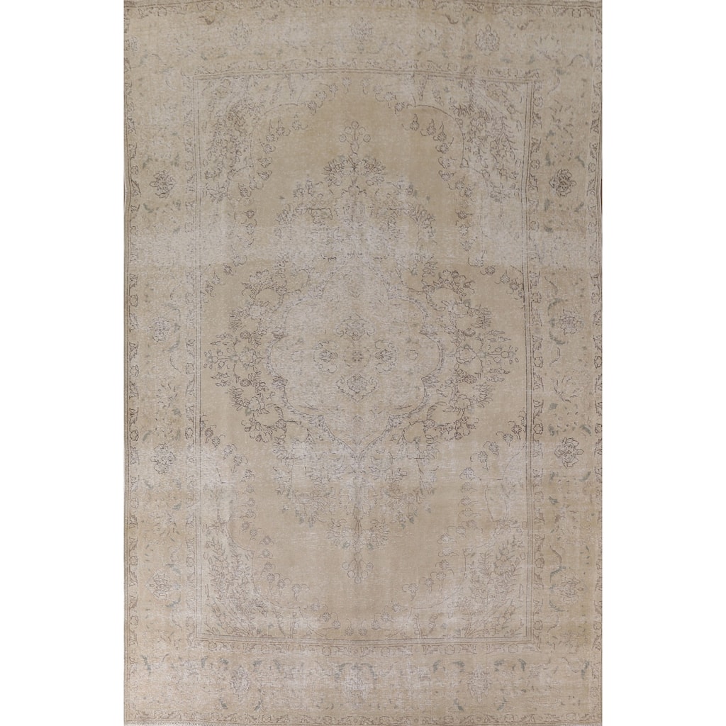 Hand Knotted Oriental 100% Wool Carpet Traditional Floral Beige & Ivories Tabriz Area Rug - 12' 5'' X 8' 10''