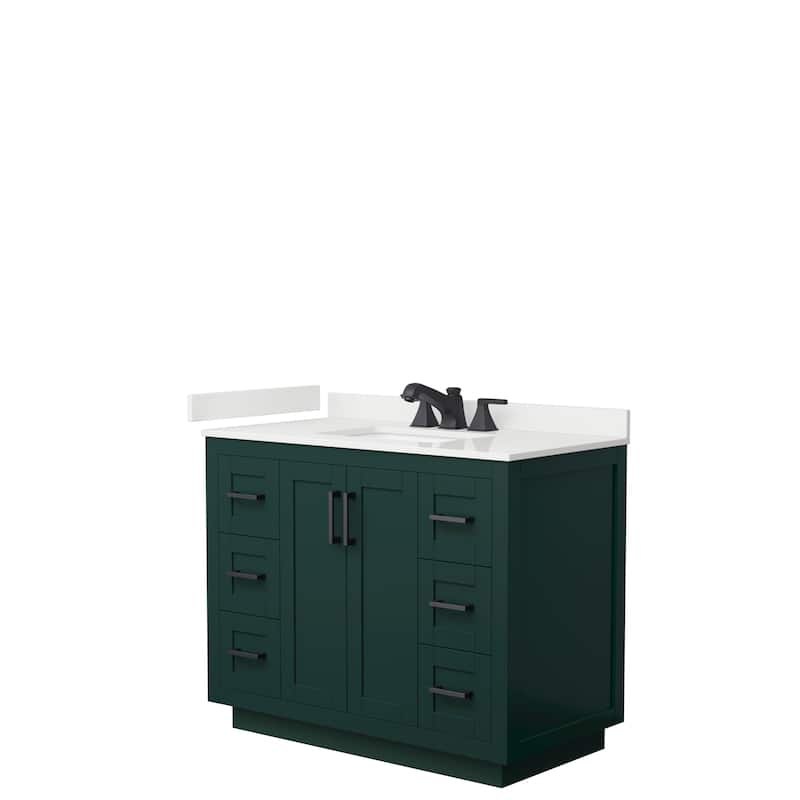 Miranda 42-inch Single Vanity, Quartz Top - Green, Black Trim, White Quartz Top