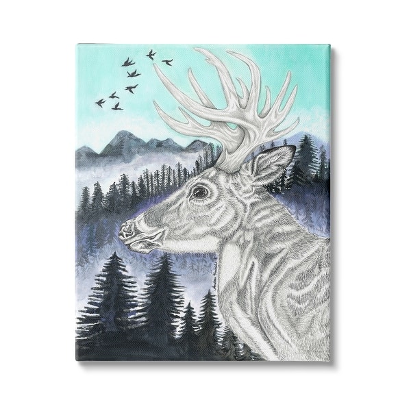 deer stag elk tree sunset painting photo landscape art CANVAS PRINT