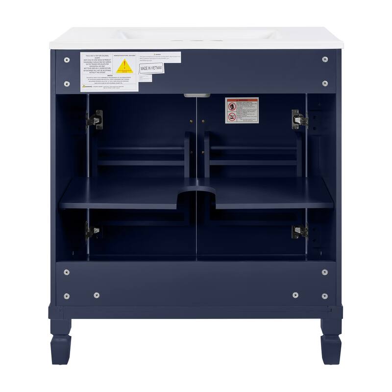 Modern 30" Freestanding Bathroom Vanity Cabinet Wood Frame with Ceramic Sink and Soft-Close Storage
