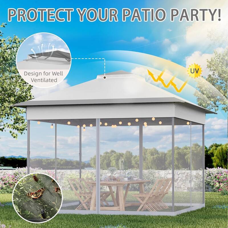 Bezseller 11' x 11' Pop -up Gazebo Tent with Mosquito Netting, Outoor Canopy Tent for Patio Garden Backyard Party