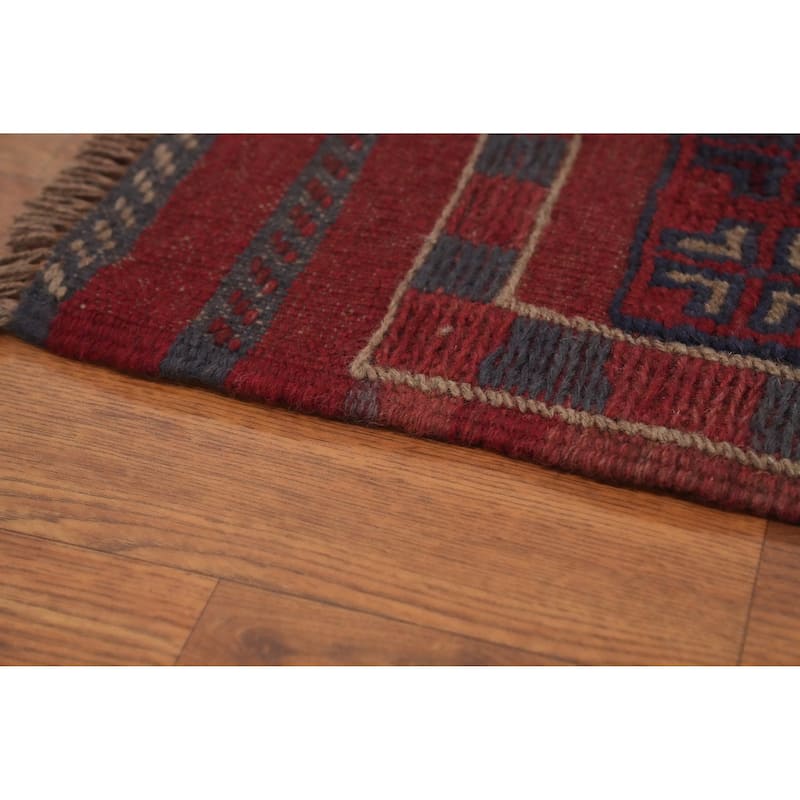 Hand Knotted Oriental 100% Wool Carpet Traditional Tribal Red Balouch Runner Rug - 7' 8'' X 2' 2''
