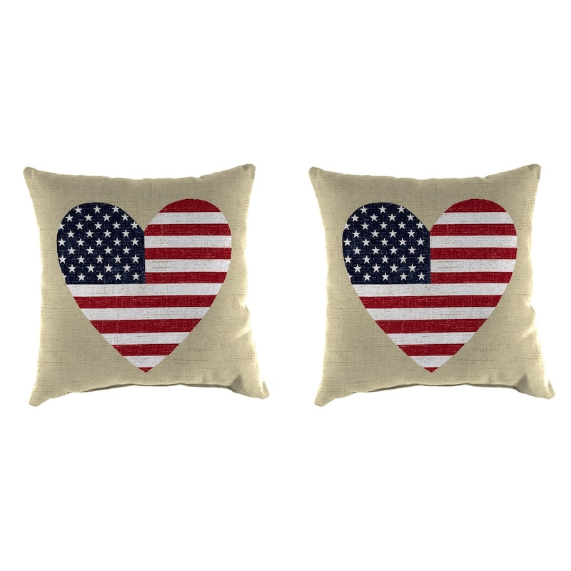 16" x 16" American Flag Heart Outdoor Throw Pillow - Set of 2 - 16'' L x 16'' W x 4'' H