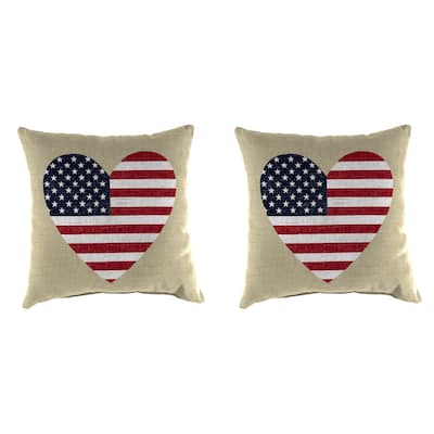 16" x 16" American Flag Heart Outdoor Throw Pillow - Set of 2 - 16'' L x 16'' W x 4'' H