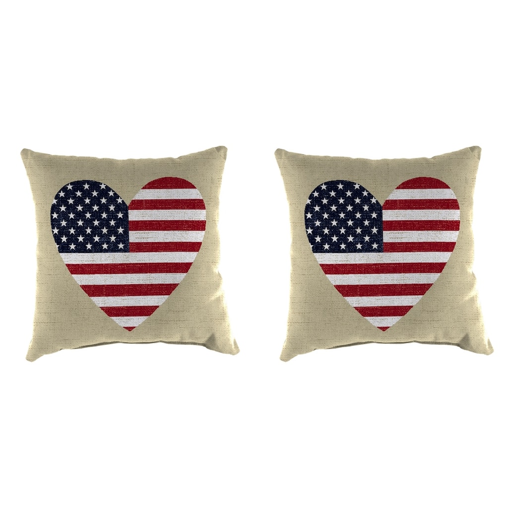 16" x 16" American Flag Heart Outdoor Throw Pillow - Set of 2 - 16'' L x 16'' W x 4'' H